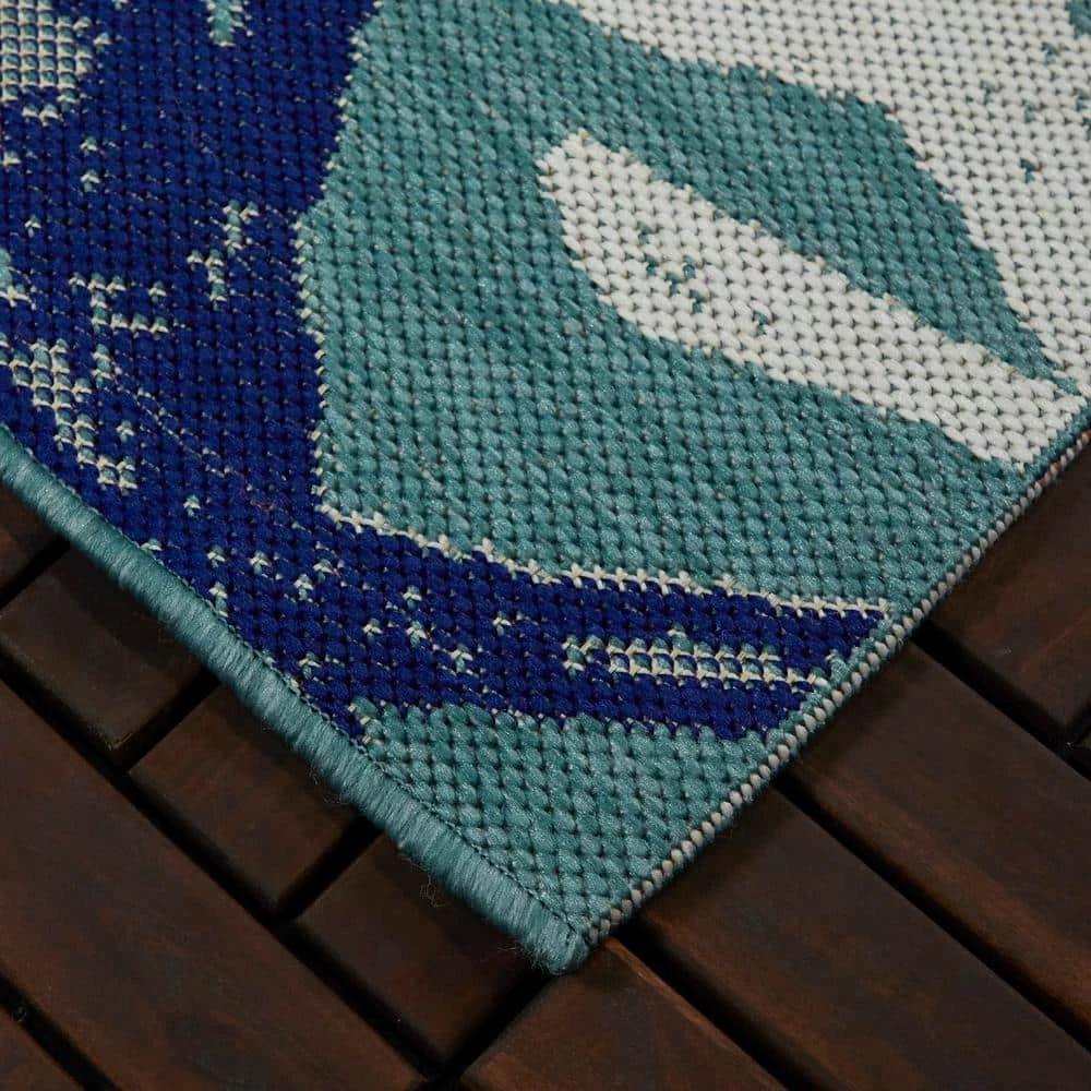 Hampton Bay Blue Reef 8 ft. x 10 ft. Indoor/Outdoor Area Rug 5 Hampton Bay Blue Reef 8 ft. x 10 ft. Indoor/Outdoor Area Rug - Image 5