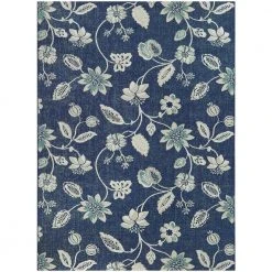 Hampton Bay Blue/White 8 ft. x 10 ft. Floral Indoor/Outdoor Area Rug