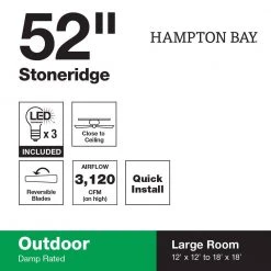 Hampton Bay Stoneridge 52 in. Indoor/Outdoor LED Bronze Hugger Ceiling Fan with Light Kit and 5 Reversible Blades 11 Hampton Bay Stoneridge 52 in. Indoor/Outdoor LED Bronze Hugger Ceiling Fan with Light Kit and 5 Reversible Blades -Hampton Bay Shop bronze hampton bay ceiling fans with lights 51974 40 1000