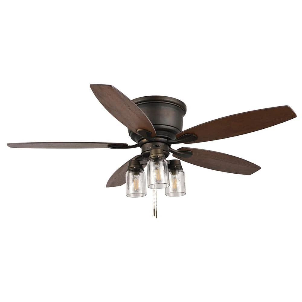 Hampton Bay Stoneridge 52 in. Indoor/Outdoor LED Bronze Hugger Ceiling Fan with Light Kit and 5 Reversible Blades 1 Hampton Bay Stoneridge 52 in. Indoor/Outdoor LED Bronze Hugger Ceiling Fan with Light Kit and 5 Reversible Blades