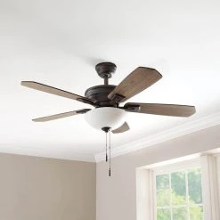 Hampton Bay Wellston II 44 in. Indoor LED Bronze Dry Rated Downrod Ceiling Fan with Light Kit and 5 Reversible Blades -Hampton Bay Shop bronze hampton bay ceiling fans with lights 52044 31 1000