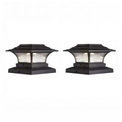 Hampton Bay Solar 4 in. x 4 in. Bronze Outdoor Integrated LED Deck Post Light with 6 in. x 6 in. Adapter (2-Pack)