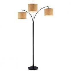 Hampton Bay 80 in. Antique Bronze 3 Arc Floor Lamp with Burlap Drum Shades