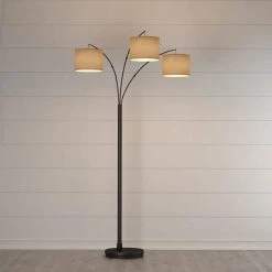 Hampton Bay 80 in. Antique Bronze 3 Arc Floor Lamp with Burlap Drum Shades -Hampton Bay Shop bronze hampton bay floor lamps af40818ab d4 1000