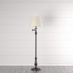 Hampton Bay 59 in. Oil-Rubbed Bronze Swing-Arm Floor Lamp with Cream Fabric Drum Shade -Hampton Bay Shop bronze hampton bay floor lamps f319001a rob 31 1000