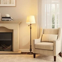 Hampton Bay 59 in. Oil-Rubbed Bronze Swing-Arm Floor Lamp with Cream Fabric Drum Shade -Hampton Bay Shop bronze hampton bay floor lamps f319001a rob fa 1000