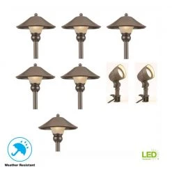 Hampton Bay Pearson Low-Voltage Bronze Outdoor Integrated LED Landscape Path Light and Flood Light Kit (8-Pack)