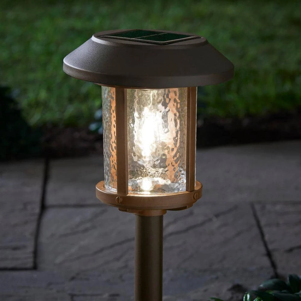 Hampton Bay Solar Bronze and Warm Wood LED Path Light 14 Lumens with Ice Glass Lens and Vintage Bulb 2-Tone 5 Hampton Bay Solar Bronze and Warm Wood LED Path Light 14 Lumens with Ice Glass Lens and Vintage Bulb 2-Tone - Image 5