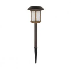 Hampton Bay Solar Bronze and Warm Wood LED Path Light 14 Lumens with Ice Glass Lens and Vintage Bulb 2-Tone