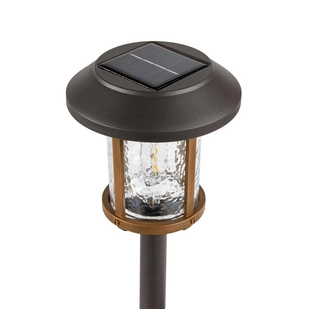 Hampton Bay Solar Bronze and Warm Wood LED Path Light 14 Lumens with Ice Glass Lens and Vintage Bulb 2-Tone 4 Hampton Bay Solar Bronze and Warm Wood LED Path Light 14 Lumens with Ice Glass Lens and Vintage Bulb 2-Tone - Image 4