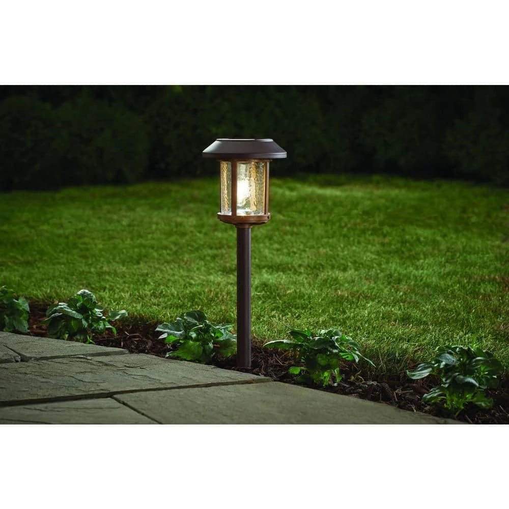 Hampton Bay Solar Bronze and Warm Wood LED Path Light 14 Lumens with Ice Glass Lens and Vintage Bulb 2-Tone 2 Hampton Bay Solar Bronze and Warm Wood LED Path Light 14 Lumens with Ice Glass Lens and Vintage Bulb 2-Tone - Image 2