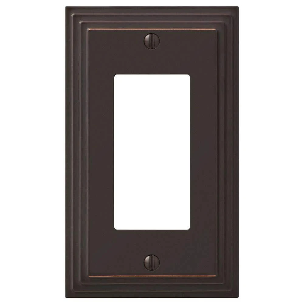 Hampton Bay Aged Bronze Tiered 1-Gang Rocker Metal Wall Plate (4-Pack) 1 Hampton Bay Aged Bronze Tiered 1-Gang Rocker Metal Wall Plate (4-Pack)