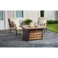 Hampton Bay Summerfield 44 in. x 24.5 in. Square Steel Gas Fire Pit with Wood-Look Tile Top