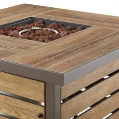 Hampton Bay Summerfield 44 in. x 24.5 in. Square Steel Gas Fire Pit with Wood-Look Tile Top -Hampton Bay Shop brown hampton bay gas fire pits 2102fp 77 1000