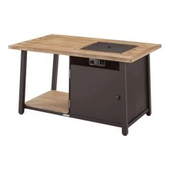 Hampton Bay Fordham 46 in. W x 26 in. H Rectangular Powder Coated Steel LP Fire Pit Coffee Table in Faux Wood with Lava Rocks -Hampton Bay Shop brown hampton bay gas fire pits gl 1850 fp 1d 1000