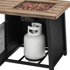 Hampton Bay Fordham 46 in. W x 26 in. H Rectangular Powder Coated Steel LP Fire Pit Coffee Table in Faux Wood with Lava Rocks -Hampton Bay Shop brown hampton bay gas fire pits gl 1850 fp 1f 1000