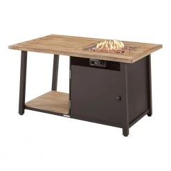 Hampton Bay Fordham 46 in. W x 26 in. H Rectangular Powder Coated Steel LP Fire Pit Coffee Table in Faux Wood with Lava Rocks -Hampton Bay Shop brown hampton bay gas fire pits gl 1850 fp 40 1000