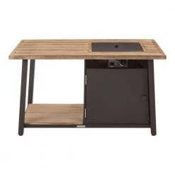 Hampton Bay Fordham 46 in. W x 26 in. H Rectangular Powder Coated Steel LP Fire Pit Coffee Table in Faux Wood with Lava Rocks -Hampton Bay Shop brown hampton bay gas fire pits gl 1850 fp a0 1000