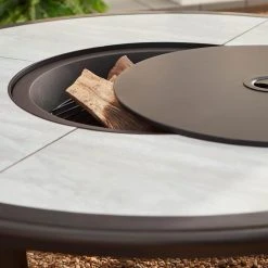 Hampton Bay Whitfield 48 in. Round Galvanized Steel Wood Burning Fire Pit Table in Dark Brown with Stone Look Tile Top -Hampton Bay Shop brown hampton bay wood burning fire pits 3022 cm4 fp 1d 1000