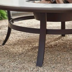 Hampton Bay Whitfield 48 in. Round Galvanized Steel Wood Burning Fire Pit Table in Dark Brown with Stone Look Tile Top -Hampton Bay Shop brown hampton bay wood burning fire pits 3022 cm4 fp a0 1000