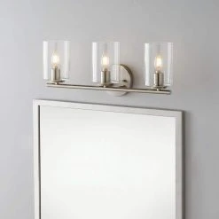 Hampton Bay Champlain 22.375 in. 3-Light Brushed Nickel Modern Bathroom Vanity Light with Clear Glass Shades -Hampton Bay Shop brushed nickel and clear glass hampton bay vanity lighting 1023hbbndi 40 1000