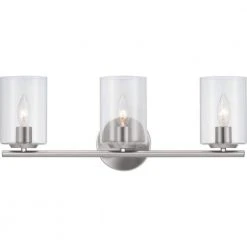 Hampton Bay Champlain 22.375 in. 3-Light Brushed Nickel Modern Bathroom Vanity Light with Clear Glass Shades