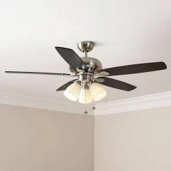 Hampton Bay Rockport 52 in. Indoor LED Brushed Nickel Ceiling Fan with Light Kit, Downrod, Reversible Blades and Reversible Motor -Hampton Bay Shop brushed nickel hampton bay ceiling fans with lights 51750 1d 1000