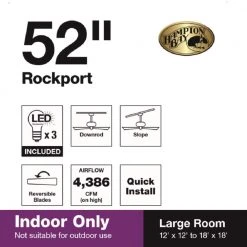 Hampton Bay Rockport 52 in. Indoor LED Brushed Nickel Ceiling Fan with Light Kit, Downrod, Reversible Blades and Reversible Motor -Hampton Bay Shop brushed nickel hampton bay ceiling fans with lights 51750 40 1000