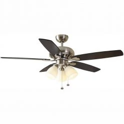 Hampton Bay Rockport 52 in. Indoor LED Brushed Nickel Ceiling Fan with Light Kit, Downrod, Reversible Blades and Reversible Motor