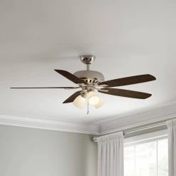 Hampton Bay Rockport 52 in. Indoor LED Brushed Nickel Ceiling Fan with Light Kit, Downrod, Reversible Blades and Reversible Motor -Hampton Bay Shop brushed nickel hampton bay ceiling fans with lights 51750 77 1000