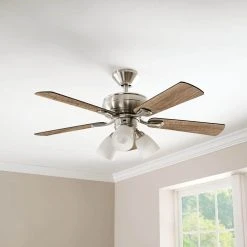 Hampton Bay Riley 44 in. Indoor LED Brushed Nickel Ceiling Fan with Light Kit, 5 QuickInstall Reversible Blades and Remote Control -Hampton Bay Shop brushed nickel hampton bay ceiling fans with lights 52144 31 1000