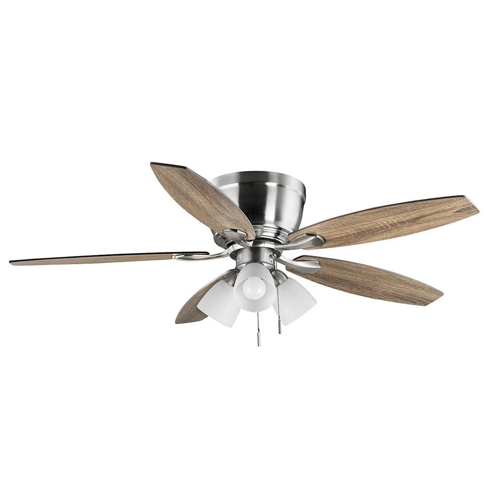 Hampton Bay Sidlow 52 in. Indoor LED Brushed Nickel Hugger Dry Rated Ceiling Fan with 5 QuickInstall Reversible Blades and Light Kit 1 Hampton Bay Sidlow 52 in. Indoor LED Brushed Nickel Hugger Dry Rated Ceiling Fan with 5 QuickInstall Reversible Blades and Light Kit