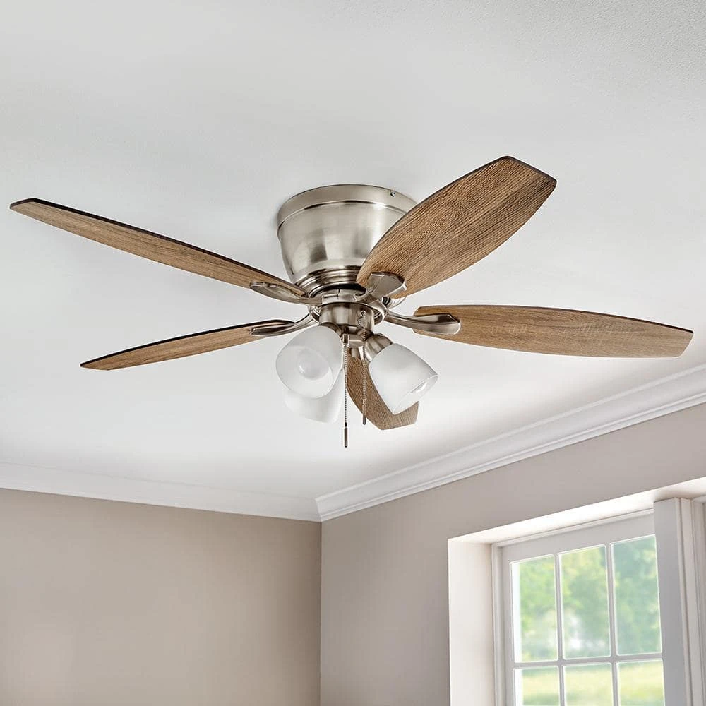 Hampton Bay Sidlow 52 in. Indoor LED Brushed Nickel Hugger Dry Rated Ceiling Fan with 5 QuickInstall Reversible Blades and Light Kit 2 Hampton Bay Sidlow 52 in. Indoor LED Brushed Nickel Hugger Dry Rated Ceiling Fan with 5 QuickInstall Reversible Blades and Light Kit - Image 2