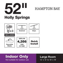 Hampton Bay Holly Springs 52 in. LED Indoor Brushed Nickel Ceiling Fan with Light Kit -Hampton Bay Shop brushed nickel hampton bay ceiling fans with lights 57269 76 1000