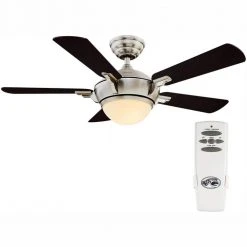 Hampton Bay Midili 44 in. Indoor LED Brushed Nickel Dry Rated Ceiling Fan with 5 Reversible Blades, Light Kit and Remote Control