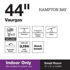 Hampton Bay Vaurgas 44 in. LED Indoor Brushed Nickel Ceiling Fan with Light Kit -Hampton Bay Shop brushed nickel hampton bay ceiling fans with lights 68144 d4 1000