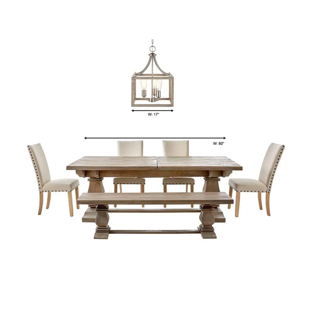 Hampton Bay Boswell Quarter 14 in. 3-Light Brushed Nickel Farmhouse Square Chandelier with Painted Weathered Gray Wood Accents 4 Hampton Bay Boswell Quarter 14 in. 3-Light Brushed Nickel Farmhouse Square Chandelier with Painted Weathered Gray Wood Accents - Image 4