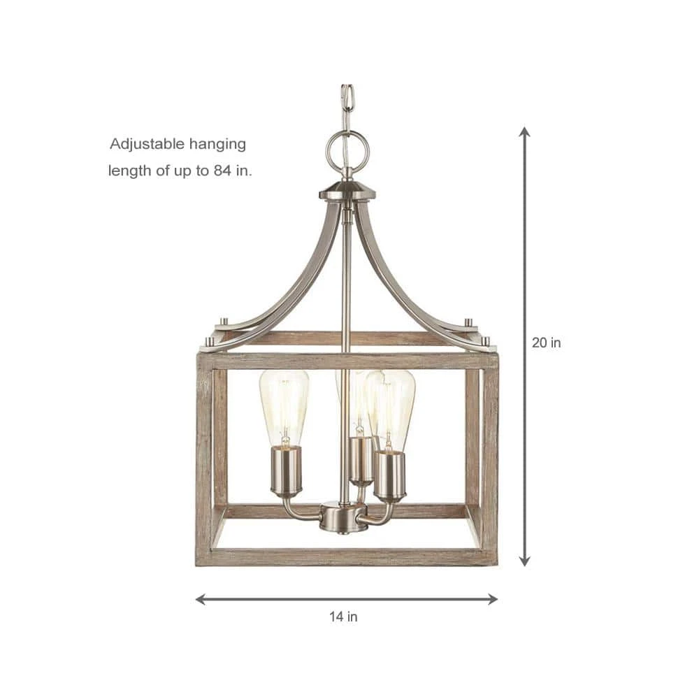 Hampton Bay Boswell Quarter 14 in. 3-Light Brushed Nickel Farmhouse Square Chandelier with Painted Weathered Gray Wood Accents 7 Hampton Bay Boswell Quarter 14 in. 3-Light Brushed Nickel Farmhouse Square Chandelier with Painted Weathered Gray Wood Accents - Image 7