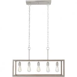 Hampton Bay Boswell Quarter 34in. 5-Light Brushed Nickel Farmhouse Linear Island Chandelier with Weathered Wood Accents 23 Hampton Bay Boswell Quarter 34in. 5-Light Brushed Nickel Farmhouse Linear Island Chandelier with Weathered Wood Accents -Hampton Bay Shop brushed nickel hampton bay chandeliers 7965hdcdi 1f 1000
