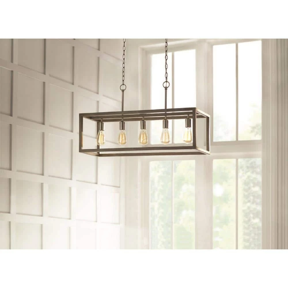 Hampton Bay Boswell Quarter 34in. 5-Light Brushed Nickel Farmhouse Linear Island Chandelier with Weathered Wood Accents 13 Hampton Bay Boswell Quarter 34in. 5-Light Brushed Nickel Farmhouse Linear Island Chandelier with Weathered Wood Accents - Image 13