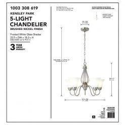 Hampton Bay Kensley Park 5-Light Classic Traditional Brushed Nickel Hanging Candlestick Chandelier with Frosted White Shade -Hampton Bay Shop brushed nickel hampton bay chandeliers efg8195l 2 1f 1000