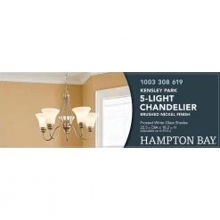 Hampton Bay Kensley Park 5-Light Classic Traditional Brushed Nickel Hanging Candlestick Chandelier with Frosted White Shade -Hampton Bay Shop brushed nickel hampton bay chandeliers efg8195l 2 44 1000
