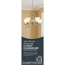 Hampton Bay Kensley Park 5-Light Classic Traditional Brushed Nickel Hanging Candlestick Chandelier with Frosted White Shade -Hampton Bay Shop brushed nickel hampton bay chandeliers efg8195l 2 4f 1000