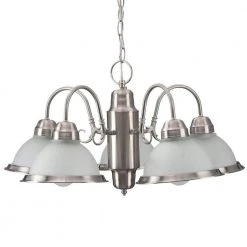Hampton Bay Halophane 5-Light Brushed Nickel Chandelier with Frosted Ribbed Glass Shades -Hampton Bay Shop brushed nickel hampton bay chandeliers wb0390 sc 1 a0 1000