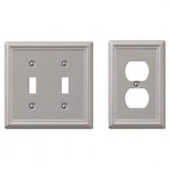 Hampton Bay Ascher 2 Gang Toggle and 1 Gang Duplex Steel Wall Plate Combo Pack - Brushed Nickel