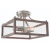 Hampton Bay Boswell Quarter 12-1/2 in. 2-Light Brushed Nickel Farmhouse Semi-Flush Mount with Painted Weathered Gray Wood Accents