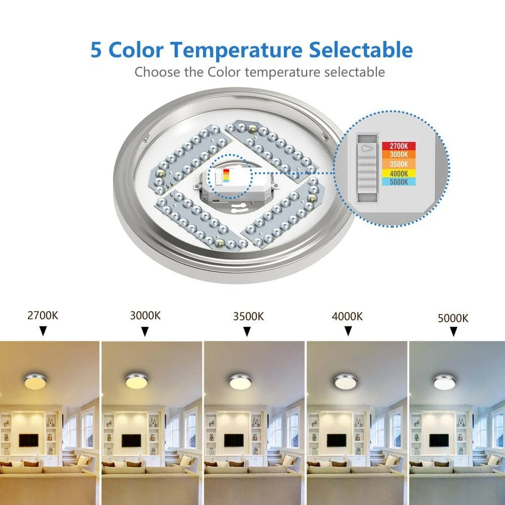 Hampton Bay Chilton 15 in. 170-Watt Equivalent Brushed Nickel Selectable Integrated LED Flush Mount with Glass Shade 4 Hampton Bay Chilton 15 in. 170-Watt Equivalent Brushed Nickel Selectable Integrated LED Flush Mount with Glass Shade - Image 4