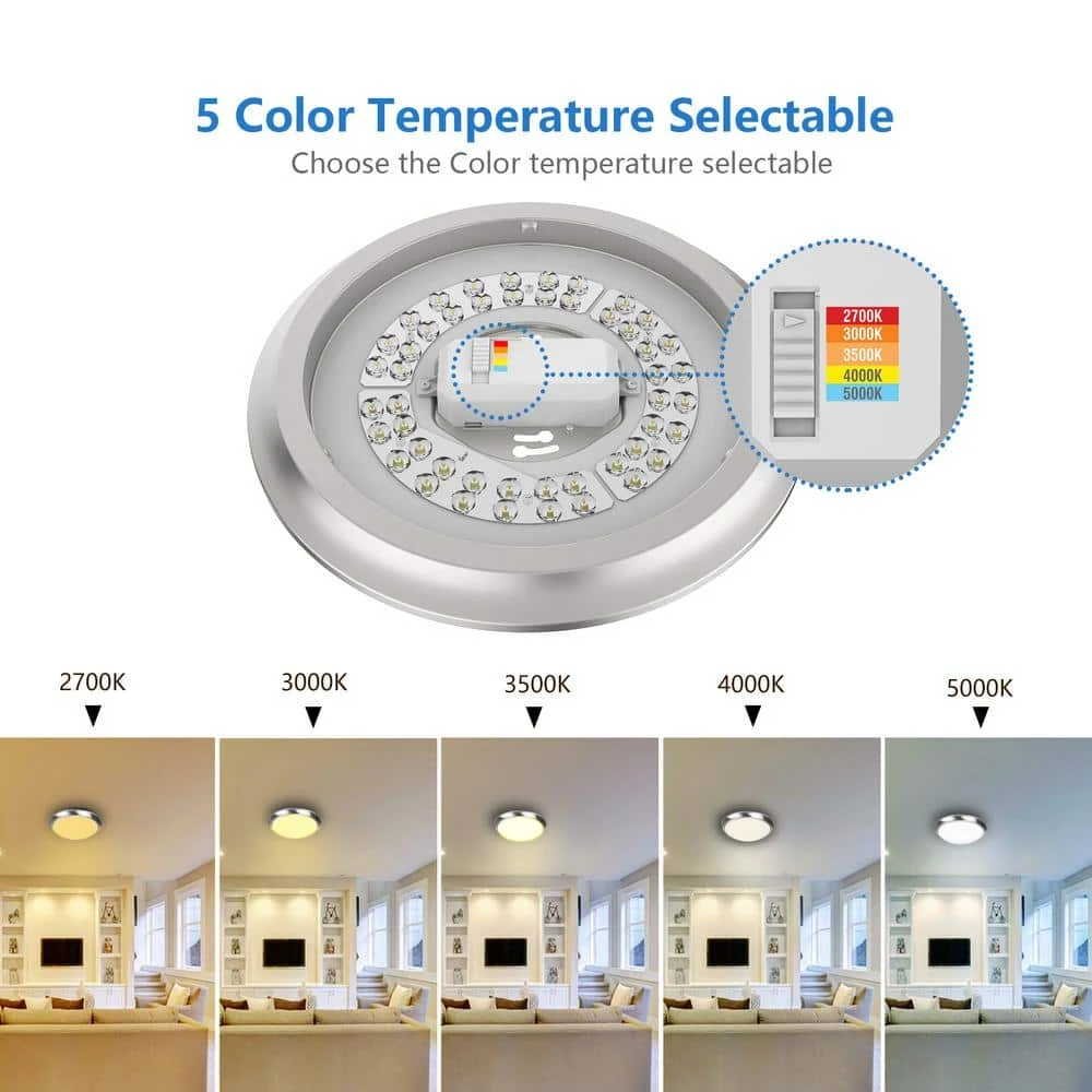 Hampton Bay Withers 13 in. 140-Watt Brushed Nickel Selectable CCT Integrated LED Dimmable Round Globe Flush Mount Ceiling Light 5 Hampton Bay Withers 13 in. 140-Watt Brushed Nickel Selectable CCT Integrated LED Dimmable Round Globe Flush Mount Ceiling Light - Image 5