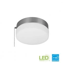 Hampton Bay Hanafin 9 in. 100-Watt Equivalent Brushed Nickel Selectable Integrated LED Flush Mount with Glass Shade and Pull Chain
