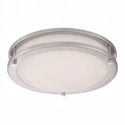 Hampton Bay Flaxmere 12 in. Brushed Nickel Dimmable LED Flush Mount Ceiling Light with Frosted White Glass Shade